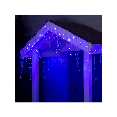 Гирлянда «Бахрома» 4×0.6 м, IP44, белая нить, 180 LED, свечение синее, 8 режимов, 220 В