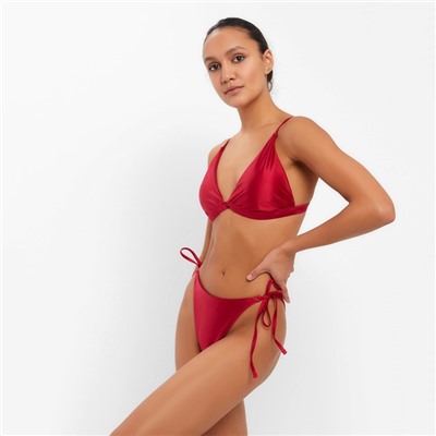 Купальник раздельный однотонный с завязками женский MINAKU, размер 48, красный