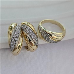 Комплект ювелирной бижутерии Итальянское золото (покрытие желтое 14к), серьги и кольцо 18 р, вставка: фианиты, цвет: прозрачный, арт.216.431-18