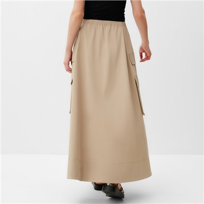 Юбка миди с накладным карманом женская MINAKU: Safari, бежевая, размер 42
