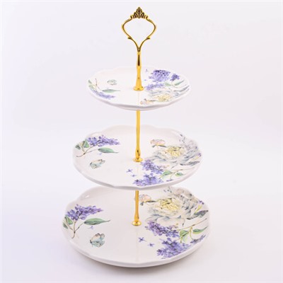 60221 Конфетница 3х-ярусная Букет фантазий доломит LR (х16)