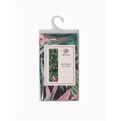 Дорожка на стол «Этель» Tropical parrots 40×146 см, 100% хлопок, саржа 190 г/м², зелёная/чёрная