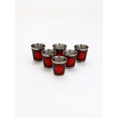 Стопки в чехле «Герб», нержавеющая сталь, набор 6 шт. × 75 мл