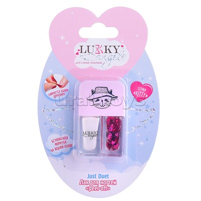 Двойные лаки для ногтей Lukky Angel Just Duet кол-я Kitty, серебряный металлик и красный с блестками, блистер, 2 по 4 мл