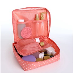 Косметичка-органайзер дорожная на молнии, с карманами, в мелкий горох, розовая