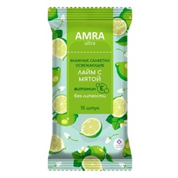 Салфетки влажные ОСВЕЖАЮЩИЕ лайм с мятой / ягодный микс / ромашка 15 шт