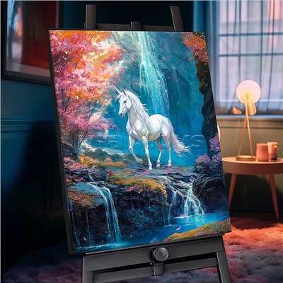 Картина по номерам 40х50 "Сказочный единорог" с кристаллами из хрусталя (29 цветов)
