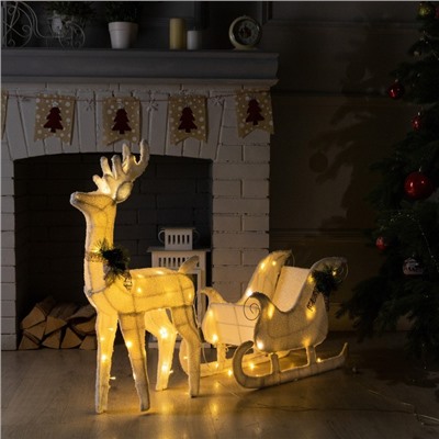 Светодиодная фигура «Олень», 56×76×15 см, текстиль, металл, 220 В, свечение тёплое белое