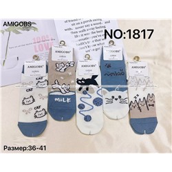 5 ПАР - AMIGOBS цветные носки женские с принтом "Забавные котята" арт. 1817