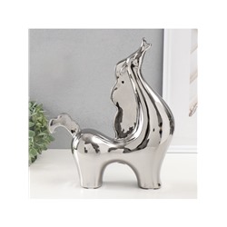 Фигурка керамика «Гордый конь», серебро, 7.5×26×31 см
