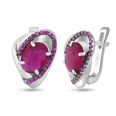 Серьги, 2 рубин корунд овал 7х9 мм/3.91 ct , нанорубин, Марго