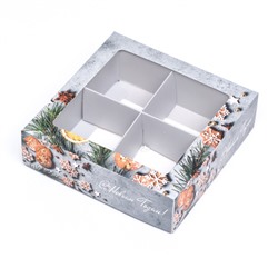 Коробка под 4 конфеты новогодняя «С Новым годом», 12.5×12.5×3.5 см