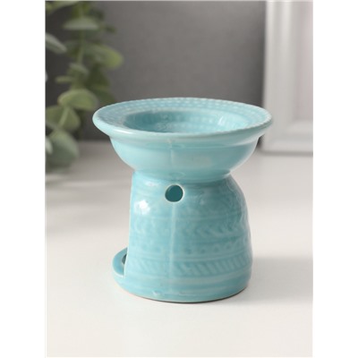 Аромалампа для эфирных масел «Геометрические узоры», керамика, нежно-голубая, 7.5×7.5×6.5 см