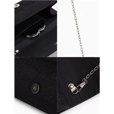 Сумка-клатч женская на магните, на серебристой цепочке, блестящая, чёрная