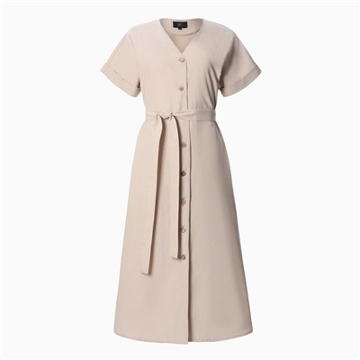 Платье миди женское на пуговицах MIST Summer time, бежевое, размер 46