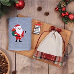 Набор в мешочке «Этель. Дедушка Мороз»: полотенце 35×60 см, тёрка 7.7×3.7×3 см
