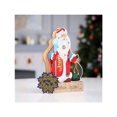 Светодиодная фигура «Дед Мороз» 14×20×2.5 см, дерево, батарейки LR1130×3 (в комплекте), свечение тёплое белое