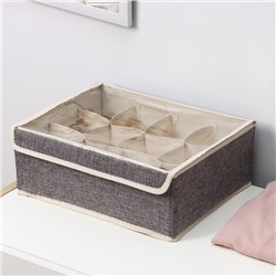 Органайзер для хранения белья Доляна «Тео», 12 ячеек, с прозрачной крышкой, 32×23×12 см, серый