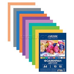 Фоамиран цветной A4 "Hobby Creative" 10 цв, 10 л, толщина 1 мм, пластиковый пакет с европодвесом, пастельные цвета