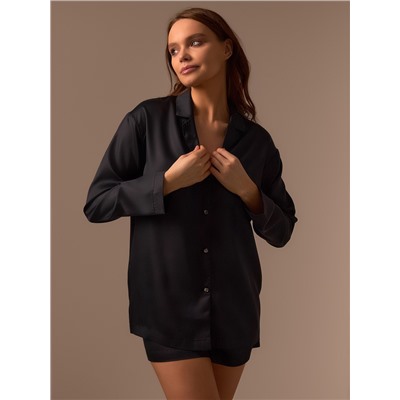 Пижама женская (рубашка, шорты) SL HOME Tensel Home, размер 52-54, чёрная