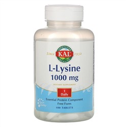 KAL, L-Lysine, 1,000 mg, 100 Tablets