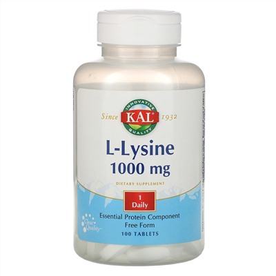 KAL, L-Lysine, 1,000 mg, 100 Tablets