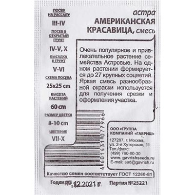 Астра  Американская красавица ч/б (Код: 80482)