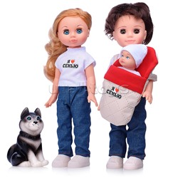 Набор кукол "Семья" (Эля, Данил, Андрюшка, собака Хаски)