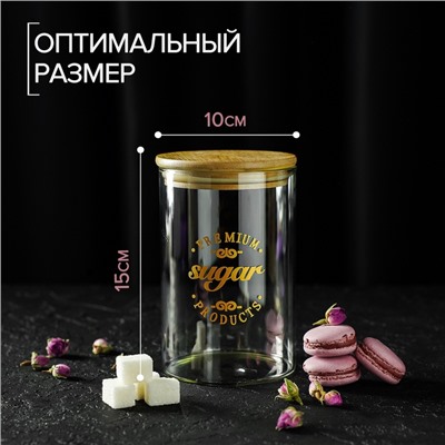 Банка для хранения «Эко. Сахар», 1 л, 10×15 см, с бамбуковой крышкой, стекло, прозрачная