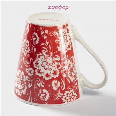 Кружка Доляна «Цветы на красном», 280 мл, фарфор, красная