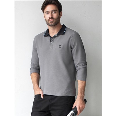 Лонгслив из фактурного трикотажа с плетеным воротником поло с застежкой на пуговицы