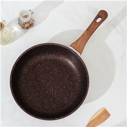 Сковорода KUKMARA Granit ultra red, d=26 см, пластиковая ручка, стеклянная крышка, антипригарное покрытие, алюминий, коричневая