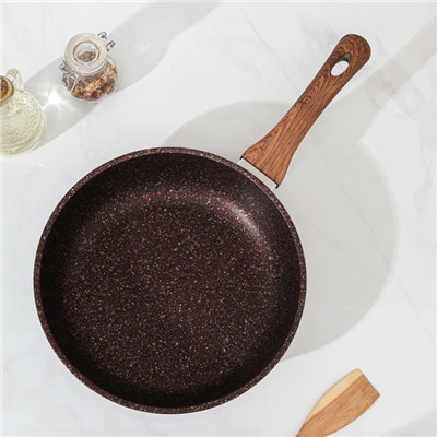 Сковорода KUKMARA Granit ultra red, d=26 см, пластиковая ручка, стеклянная крышка, антипригарное покрытие, алюминий, коричневая