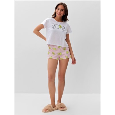 Пижама женская (футболка, шорты) KAFTAN Avocado, размер 44-46, белая