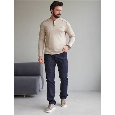 Джемпер хенли из полотна пике с меланжевым плетением с эластаном