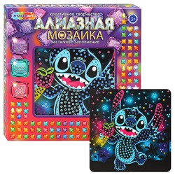 Алмазная мозаика на черном фоне 15*15 "Стич" в коробке