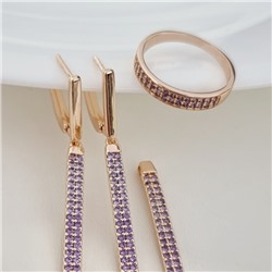 Комплект ювелирная бижутерия коллекция  "Дубай" серьги, кулон и кольцо 19 р, покрытие: позолота, вставка: фианиты, цвет: фиолетовый, арт.215.414-19