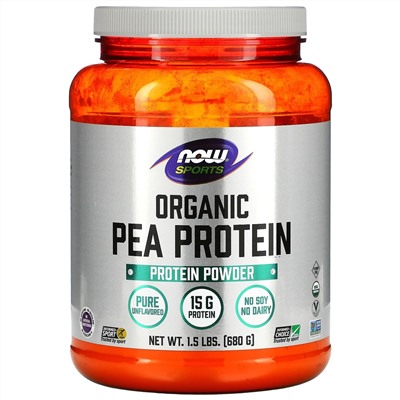 Now Foods, Sports, Белок из гороха органического происхождения, натуральный, не содержащий вкусовых добавок, 680 г (1,5 фунта)