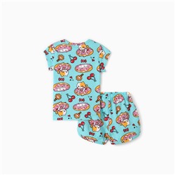 Комплект для девочки домашний (футболка/шорты) "Кошки", цвет бирюзовый, рост 110