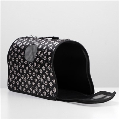 Сумка - переноска «Лапки Happy», размер L, 53×21×29 см, каркасная, чёрная