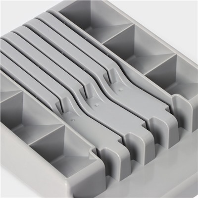 Лоток для столовых приборов с подставкой для ножей Доляна, 11 секций, 30×23.5×5 см, пластик, серый