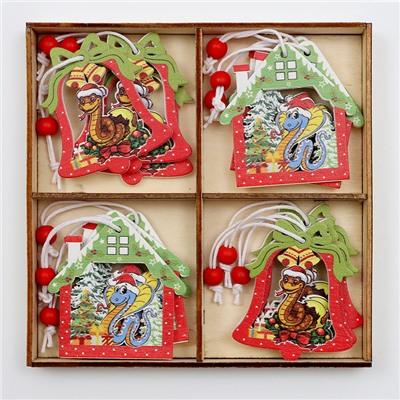 Елочные игрушки в деревянной подарочной упаковке, 12 шт.