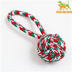 Игрушка канатная «Мяч с ручками» для крупных собак, до 80 г, до 20 см, красно-бело-зелёная