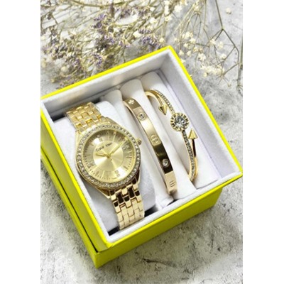 Подарочный набор для женщин часы, 2 браслета + коробка #22853028