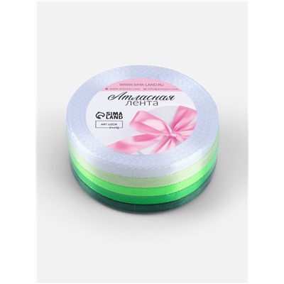 Атласная лента, набор 5 шт., 6 мм, 23±1 м, белая, зелёная