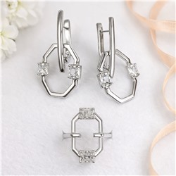 Комплект ювелирной бижутерии коллекция "Дубай", серьги и кольцо 17 р, покрытие посеребрение, вставка: фианиты, цвет: прозрачный, арт.007.279-17