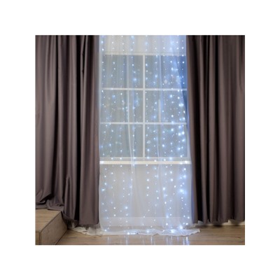 Гирлянда «Занавес» 2.8×3 м роса на крючках, IP20, серебристая нить, 300 LED, свечение белое, мерцание, USB
