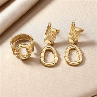 Комплект ювелирной бижутерии Итальянское золото (покрытие желтое 14к) серьги и кольцо 17 р, арт.217.402-17