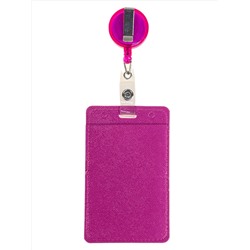 Бейдж с лентой на рулетке вертикальный, цвет малиновый