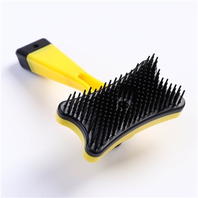 Пуходёрка «Косточка», 8.5×12.5 см, с самоочисткой, пластик, жёлтая